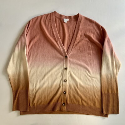 J Jill Dip Dyed Ombré Cardigan Sweater Womens Large Pink Brown White Button-image