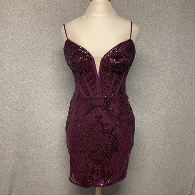 DB Studio Sequin Dress Mini Size 6 Art Deco Wedding Club Bridesmaid Purple-image