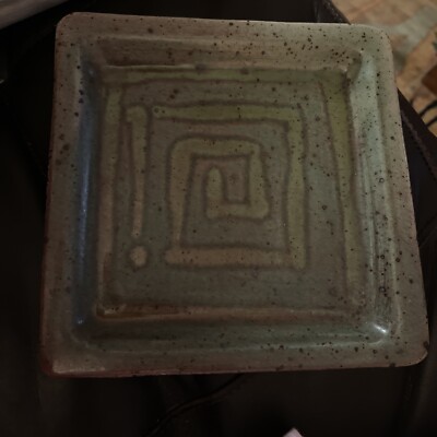 Studio Art Pottery Maze  ~7” Square Tray signed by Artist Alaska Homer, Alaska-image
