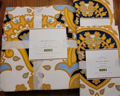 Pottery Barn Kendall Duvet Cover Full/Queen 2 Standard Shams 350 Thread  Count -image
