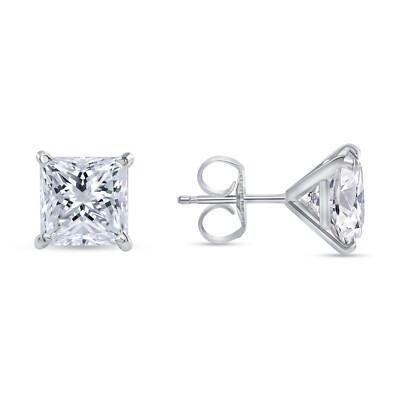 1.25 Ct Princess Created Diamond Earrings Studs Real 14K White Gold Martini Push-image