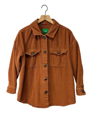 DIP Women's Corduroy Burnt Orange Long Sleeve Button Up Shirt Jacket Size Large-image