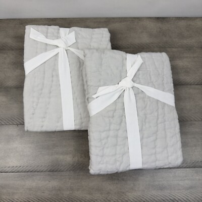 Pottery Barn Belgian Flax Linen Handcrafted Quilted Standard Shams Soft Gray x2-image