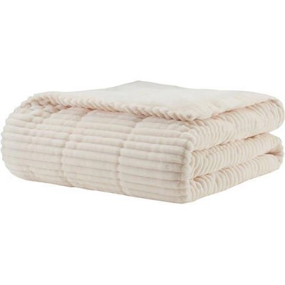 Madison Park Parker Luxury Corduroy Plush Down Alternative Throw Ivory 60x70-image