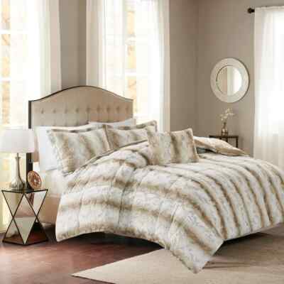 Madison Park Zuri MP10-4861 Comforter Set King Sand Striped Faux Fur 4-Pc BED73-image