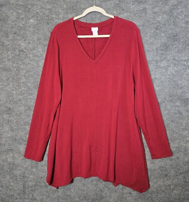 Chicos Top Womens XL Red Dip Hem Knit Zenergy Tee Relaxed Fit Cozy-image