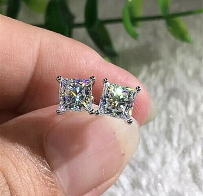 2.50 Ct Princess Cut Lab Created White Sapphire Studs Earrings14K White Gold -image