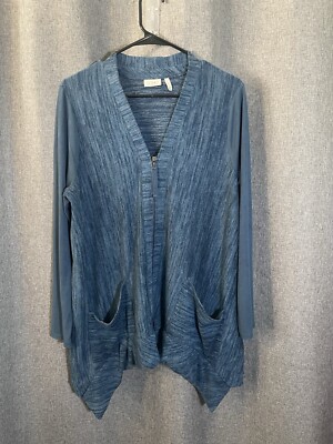 LOGO Lori Goldstein Blue Dip Dye Flowy Oversized Lagenlook Boho Tunic Top L-image