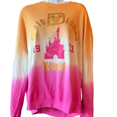 WALT DISNEY WORLD 1971 Dip Dyed Crewneck Sweatshirt Pink Orange Size X-Large-image