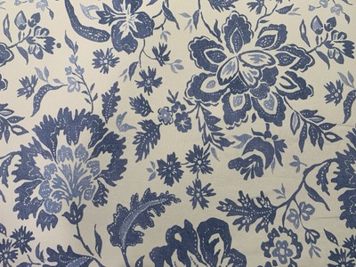 POTTERY BARN blue & tan floral block print linen-cotton blend FULL/QUEEN duvet-image