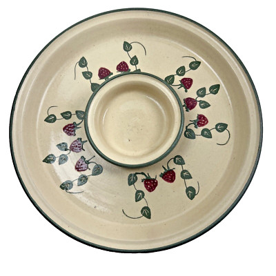 Handmade Pottery Signed Relish Tray Appetizer Chip Dip Dish Strawberries 12