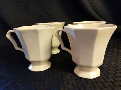 Four Hand Glazed Coffee Mugs Octagon Shaped Ivory, Signed and Dated-image