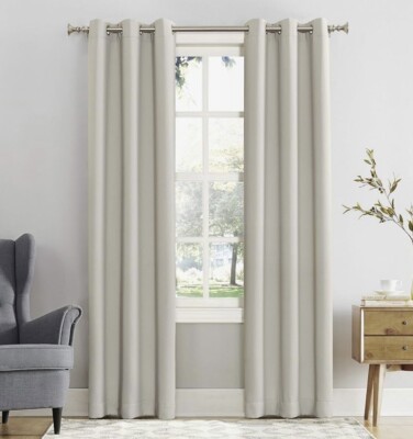 Sun Zero Grommet Curtain Panel 84”L x 40”W - Stripes/beige/white - 2 Panels NEW-image