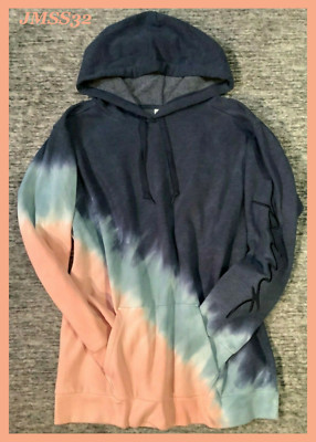Victoria's Secret Pink Dip Dye Campus Hoodie Pullover Ensign Blue Blush L XL NWT-image