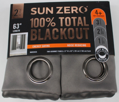 Sun Zero 100% Blackout 2 Curtain Panels 37 in X 63 in Polyester Dark Gray-image