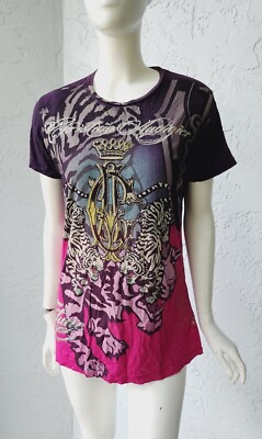 Christian AUDIGIER Vintage Y2K Tiger Rhinestone Pink dip dye T-Shirt Large-image