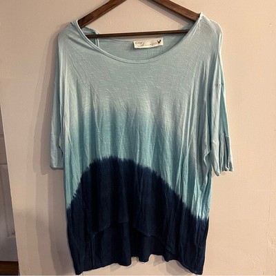 VINTAGE HAVANA Women’s Blue Dip Dye Oversized Tee Size L-image