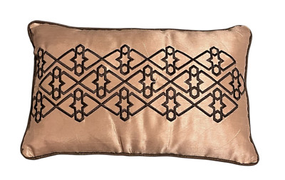 Madison Park Decorative Throw Pillow Brown & Beige Sateen 16”x10” Embroidery-image