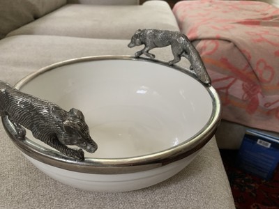 Pottery Barn pewter FOX Handles -Serving Bowl -high style indeed! small flaw-image