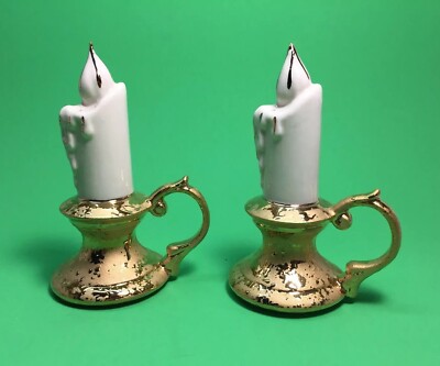 CANDLE SHAPED SALT/PEPPER SHAKER BY DIXON ART STUDIOS USA 22 KT GOLD BASE -image