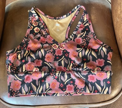Dip sports bra V Neck Racerback Floral design moisturizer wicking sz Large-image