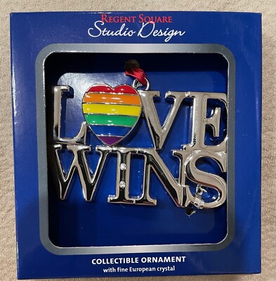 BRAND NEW RECENT SQUARE STUDIO DESIGN CHRISTMAS ORNAMENT - LOVE WINS -  LBGQT-image
