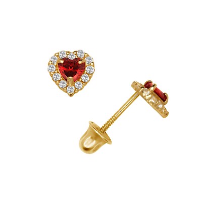 14K Yellow & White Gold Small Gorgeous CZ Heart Shaped Stud Earrings for Women-image
