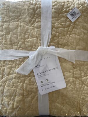 (3) Pottery Barn Belgian Flax Linen Floral EURO Shams - Daffodil - NEW-image