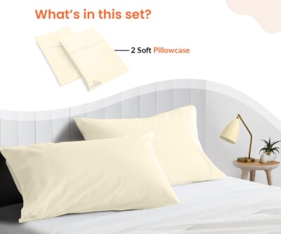 new in pkg madison home set of 2 ivory Queen  Size pillowcases-image