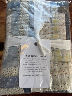 Pottery Barn Lassen Handcrafted Quilted King Blue Sham New-image