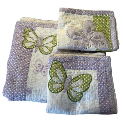 Pottery Barn Kids Butterfly Quilt & Pillow Shams for Double or Queen Bed-image