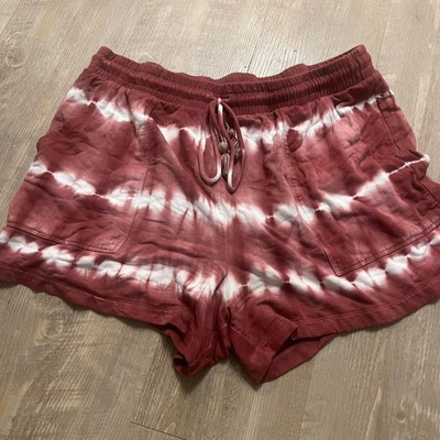 Knox rose red white dip tie dye Shorts boho stretch pull on Large-image