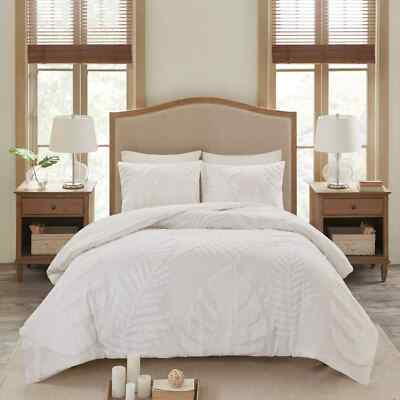 Madison Park Bahari Cal King 3 Piece Tufted Cotton Chenille Palm Duvet Cover Set-image