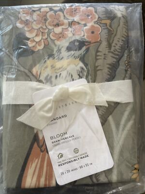 (1) Pottery Barn Floral Bloom Print STANDARD Percale Sham - Green - NEW-image