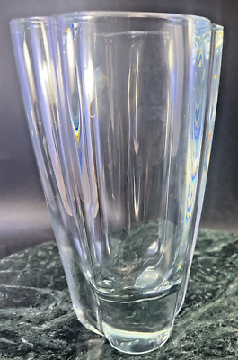 Stromberg Pale Blue Art Glass Vase 7” Clover Shaped B308 Sweden MCM-image