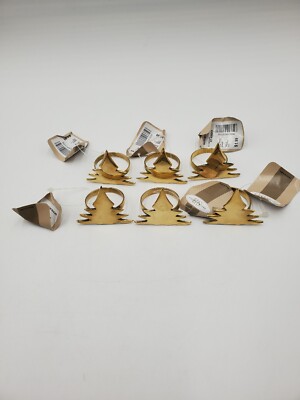 Sarah B Studio Set Of 6 Round Brass Napkin Rings Christmas Flat tree shaped-image