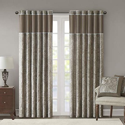 Madison Park Aubrey Faux Silk Paisley Jacquard, Rod Pocket Curtain with Privacy-image