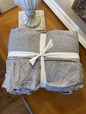 Pottery Barn Belgian Flax Linen Fringe Ruffle Full/Queen Duvet Flagstone Read-image