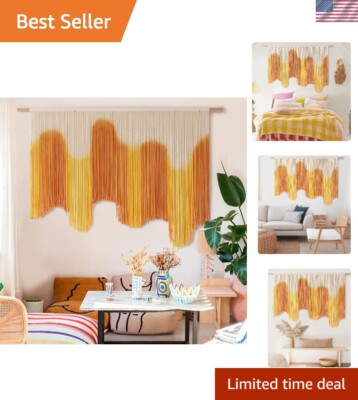 Macrame Wall Hanging Yellow Dip-Dyed Large For Living Room Boho Macrame Wall ...-image