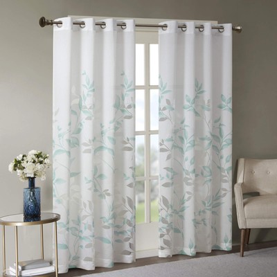 Cecily Semi Sheer SINGLE Panel Window Curtain Burnout Botanical Print, Easy T...-image