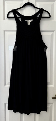 Unique Black Max Studio Tank Dress Size Large Quilted Ruched Hi-Low-image