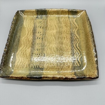 Art Studio Art Pottery Handmade Square Abstract Design Branded Tray 9.5”-image