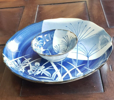 Large Japanese Charger & Dipping Bowl floral hand painted-image