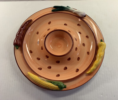 Chili Peppers Vegetables Chip Dip Serving Platter Bowl Multicolored 14