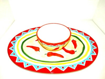 Chili Pepper Platter with Dipping Bowl Colorful Set 2 Pieces-image
