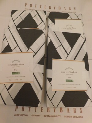 NEW Pottery Barn Cera Bamboo Trellis Shams S/2 GRAY King or Euro-image
