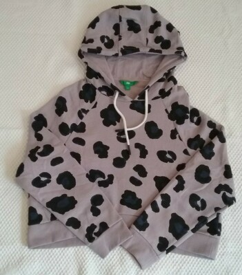 DIP Leopard print cropped hi-low hoodie Jr size large purple/gray, EUC!-image