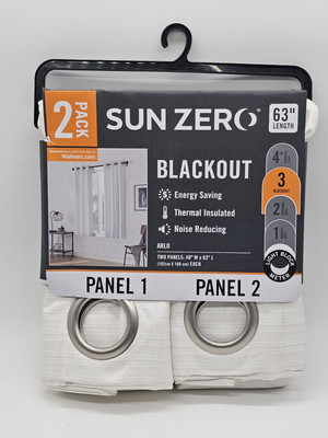 Sun Zero Arlo Textured BLACKOUT White Curtains Panel 2 pack  40” W x 63”L-image