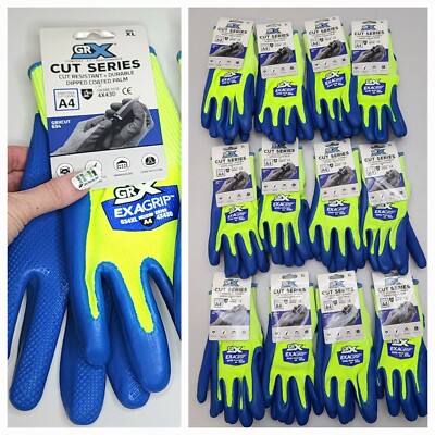 (12 Pair) A4 Cut Resistant Dip Coated Gloves GRXCUT634 Size XL Glass Knife Metal-image