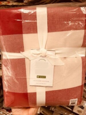 Pottery Barn Bryce Duvet Cover Cherry Red Ivory Queen 2 Euro Sham Buffalo Check-image